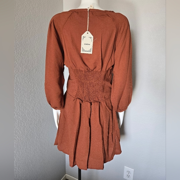 Entro Rust Lace-Up Long Sleeve Dress - Picture 4 of 8